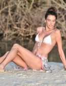 Alessandra Ambrosio Booty in a Tiny White Bikini with a Dog in Florianopolis