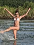 Alessandra Ambrosio Booty in a Tiny White Bikini with a Dog in Florianopolis