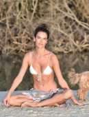 Alessandra Ambrosio Booty in a Tiny White Bikini with a Dog in Florianopolis