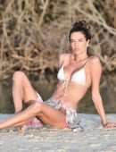Alessandra Ambrosio Booty in a Tiny White Bikini with a Dog in Florianopolis