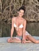 Alessandra Ambrosio Booty in a Tiny White Bikini with a Dog in Florianopolis