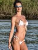 Alessandra Ambrosio Booty in a Tiny White Bikini with a Dog in Florianopolis