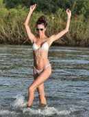 Alessandra Ambrosio Booty in a Tiny White Bikini with a Dog in Florianopolis