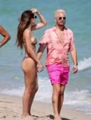 Amelia Hamlin in Animal Print Bikini at the Beach in Miami