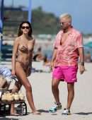 Amelia Hamlin in Animal Print Bikini at the Beach in Miami