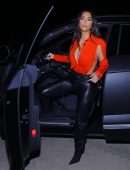 Kim Kardashian in Black Leather Pants and Stilettos in Calabasas
