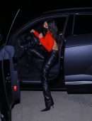 Kim Kardashian in Black Leather Pants and Stilettos in Calabasas