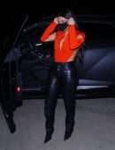 Kim Kardashian in Black Leather Pants and Stilettos in Calabasas