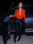 Kim Kardashian in Black Leather Pants and Stilettos in Calabasas