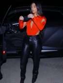 Kim Kardashian in Black Leather Pants and Stilettos in Calabasas