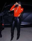 Kim Kardashian in Black Leather Pants and Stilettos in Calabasas