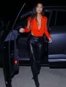 Kim Kardashian in Black Leather Pants and Stilettos in Calabasas