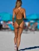 Kimberley Garner Booty in an Olive Green Swimsuit on Miami Beach