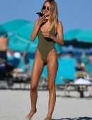 Kimberley Garner Booty in an Olive Green Swimsuit on Miami Beach