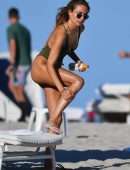 Kimberley Garner Booty in an Olive Green Swimsuit on Miami Beach