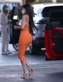 Kylie Jenner Booty in Tight Orange Dress at a Gas Station in Bel Air