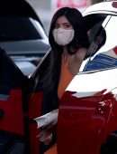 Kylie Jenner Booty in Tight Orange Dress at a Gas Station in Bel Air