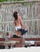 Luann de Lesseps Booty at the Beach in a White Bikini in Tulum, Mexico