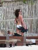 Luann de Lesseps Booty at the Beach in a White Bikini in Tulum, Mexico