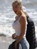 Alexis Ren Cleavage in Beach Candids in Malibu