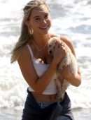 Alexis Ren Cleavage in Beach Candids in Malibu