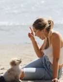 Alexis Ren Cleavage in Beach Candids in Malibu