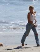 Alexis Ren Cleavage in Beach Candids in Malibu