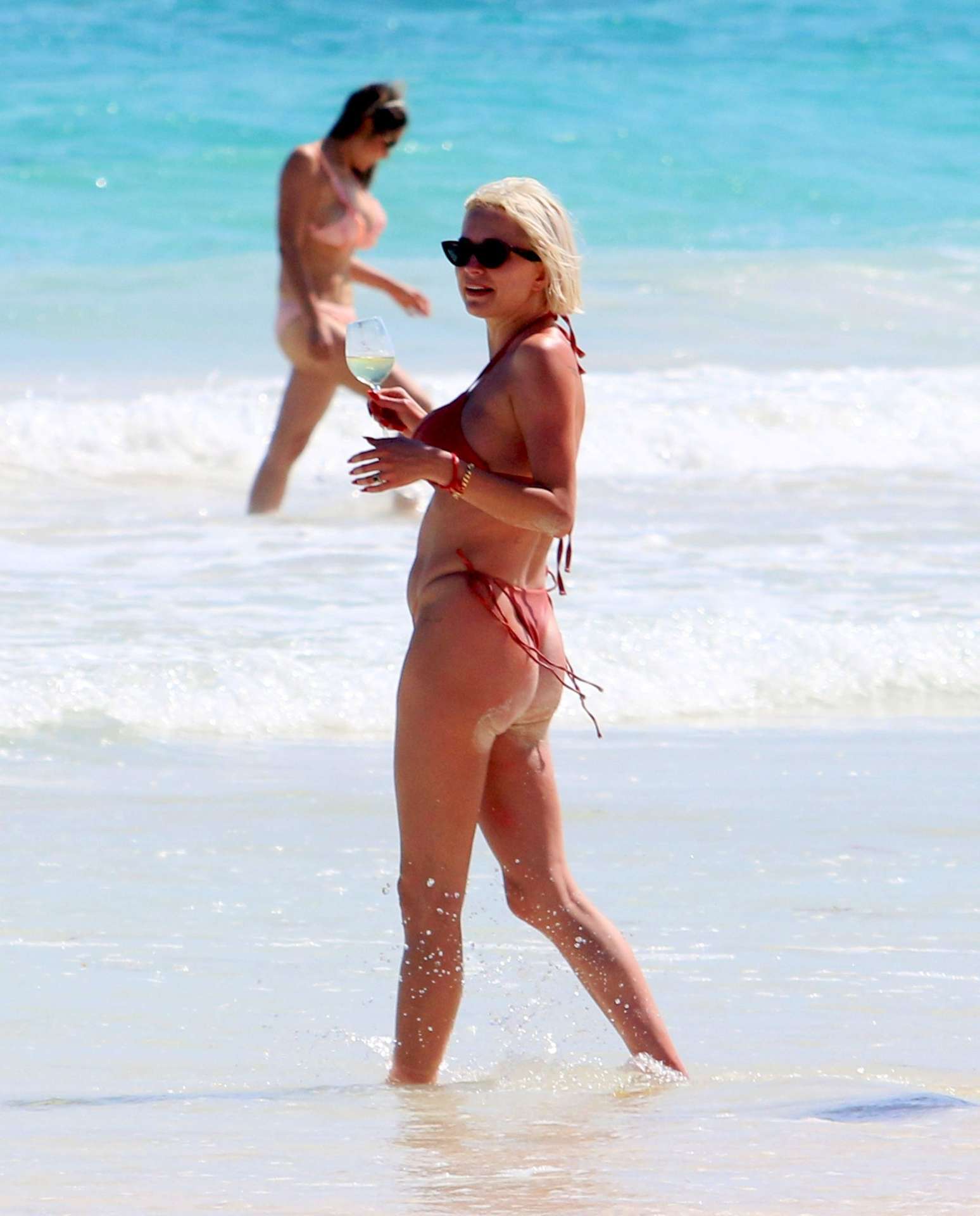 Caroline Vreeland Cleavage and Booty in Bikini on the Beach in Tulum
