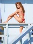Haley Kalil in Red Bikini on Set of Baywatch Inspired Photoshoot in Malibu