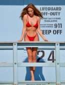 Haley Kalil in Red Bikini on Set of Baywatch Inspired Photoshoot in Malibu