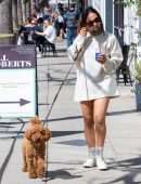Inanna Sarkis Leggy, at Alfred’s with her Dog in Studio City