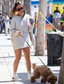 Inanna Sarkis Leggy, at Alfred’s with her Dog in Studio City