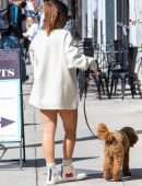 Inanna Sarkis Leggy, at Alfred’s with her Dog in Studio City