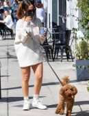 Inanna Sarkis Leggy, at Alfred’s with her Dog in Studio City
