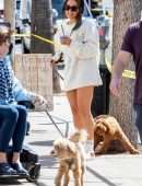 Inanna Sarkis Leggy, at Alfred’s with her Dog in Studio City