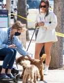 Inanna Sarkis Leggy, at Alfred’s with her Dog in Studio City