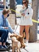 Inanna Sarkis Leggy, at Alfred’s with her Dog in Studio City