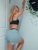 Jordyn Jones Leggy in Black Bra and Thong Panties