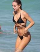 Kimberley Garner in Black Bikini on the Beach in Miami
