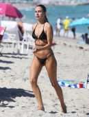 Kimberley Garner in Black Bikini on the Beach in Miami