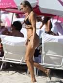 Kimberley Garner in Black Bikini on the Beach in Miami