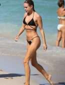 Kimberley Garner in Black Bikini on the Beach in Miami