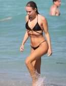 Kimberley Garner in Black Bikini on the Beach in Miami