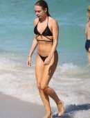 Kimberley Garner in Black Bikini on the Beach in Miami