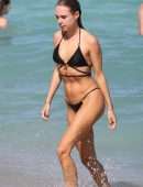Kimberley Garner in Black Bikini on the Beach in Miami