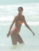 Lais Ribeiro Cleavage in Bikini on the Beach in Tulum