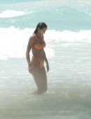 Lais Ribeiro Cleavage in Bikini on the Beach in Tulum