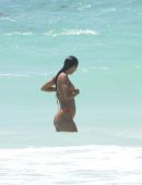 Lais Ribeiro Cleavage in Bikini on the Beach in Tulum