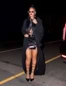 Rihanna Leggy in Black Skirt at Giorgio Baldi in Los Angeles