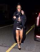 Rihanna Leggy in Black Skirt at Giorgio Baldi in Los Angeles